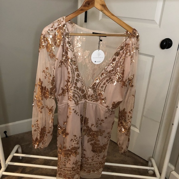 WHITEFOX ROSE GOLD MESH SEQUIN DRESS - Picture 3 of 4